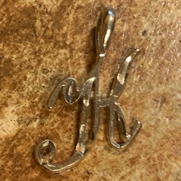 Diamond Cut Gold Plated Letter "K" Pendant 1 Inch - Picture 2 of 7